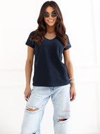 XS / Blu T-shirt in Cotone Stretch con Scollo a V (Emory)
