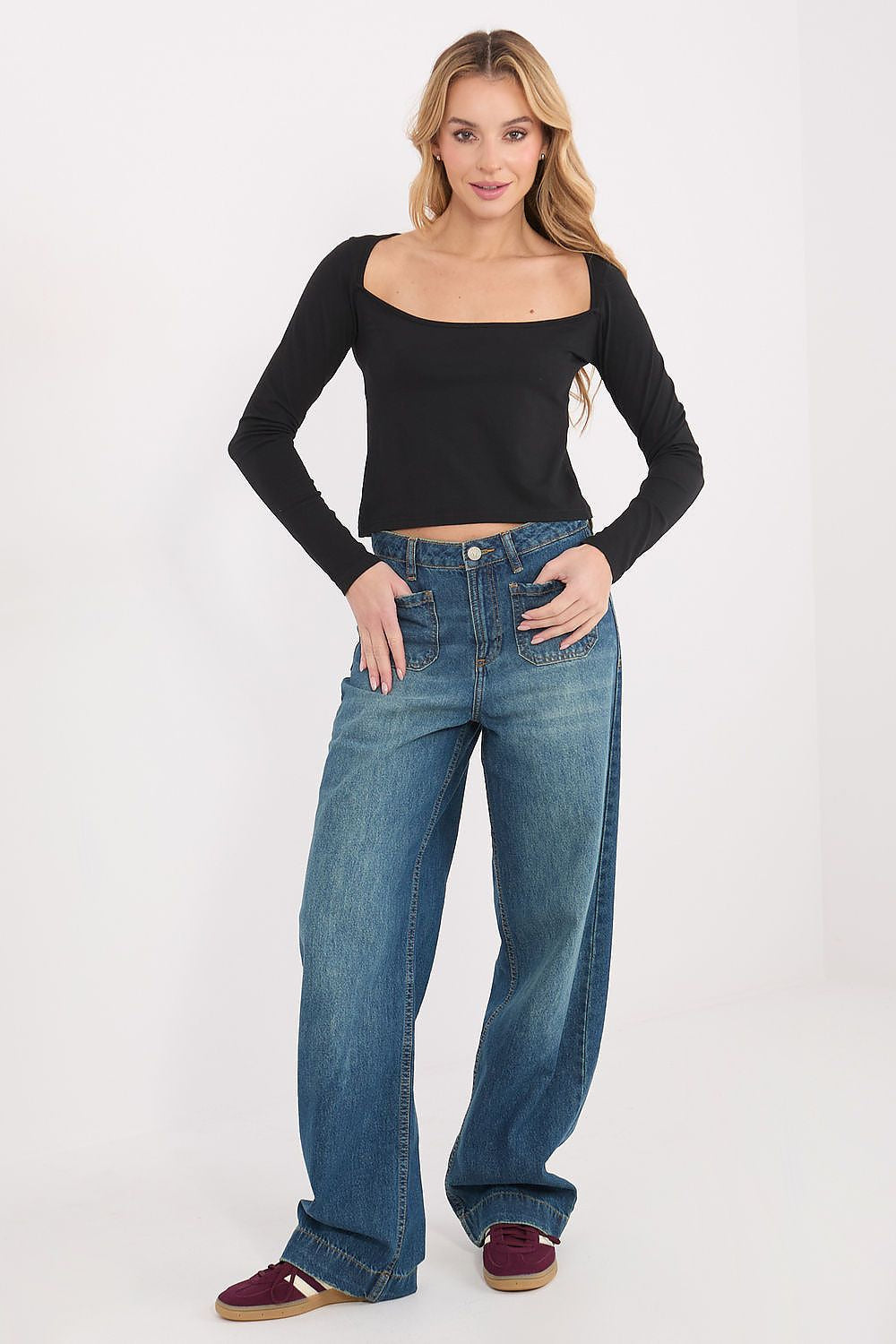 T-shirt donna 100% cotone scollo quadro - 224674