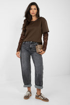 T-shirt da donna in cotone elastan con maniche a 3/4 pizzo