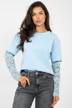 T-shirt da donna in cotone elastan con maniche a 3/4 pizzo