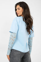 T-shirt da donna in cotone elastan con maniche a 3/4 pizzo