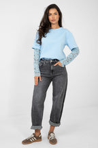 T-shirt da donna in cotone elastan con maniche a 3/4 pizzo