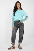 T-shirt da donna in cotone elastan con maniche a 3/4 pizzo