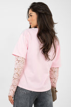 T-shirt da donna in cotone elastan con maniche a 3/4 pizzo