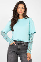 T-shirt da donna in cotone elastan con maniche a 3/4 pizzo