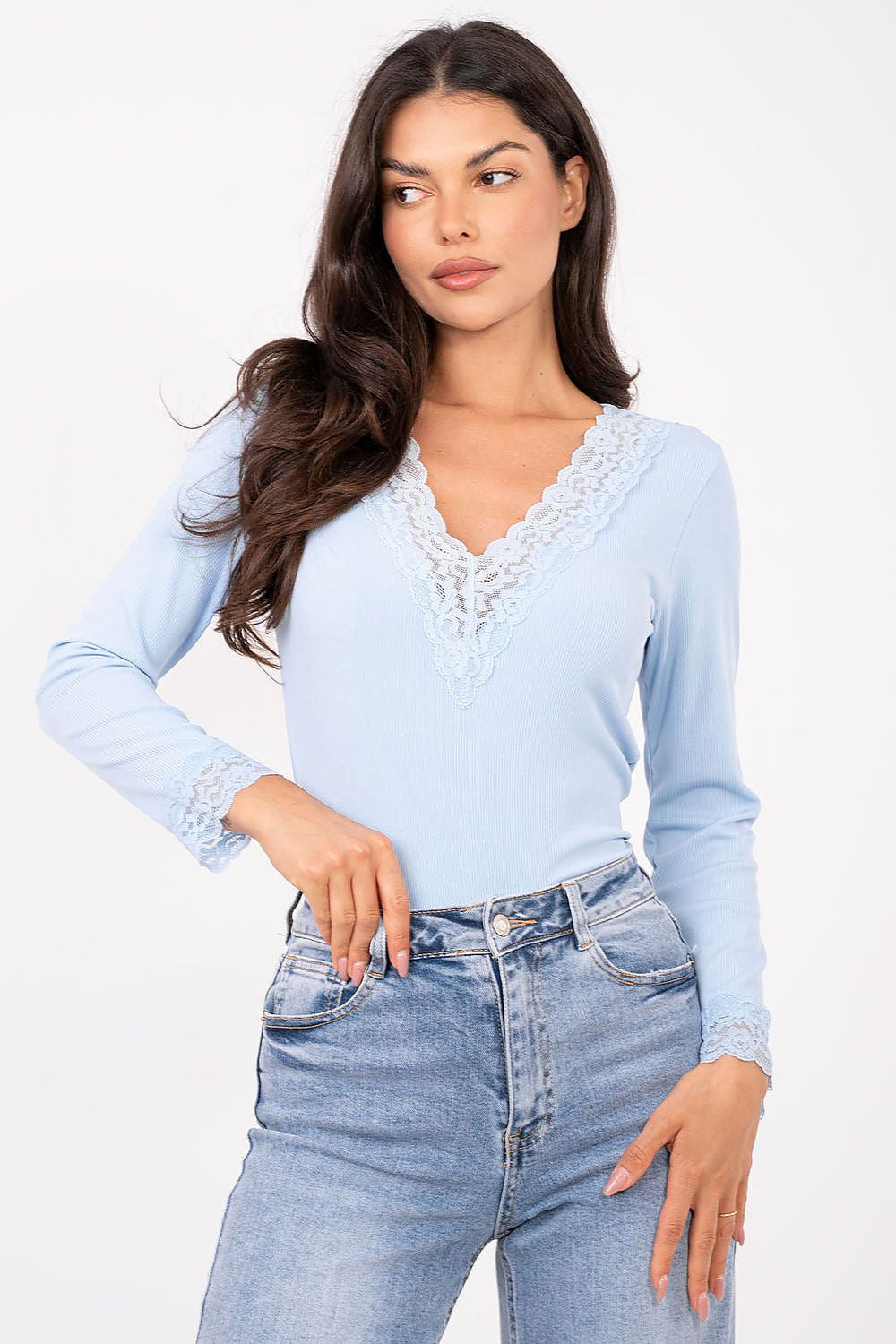 Azzurro / Universale T-shirt elasticizzata scollo a V