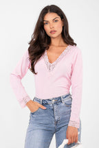 Rosa / Universale T-shirt elasticizzata scollo a V - 223494