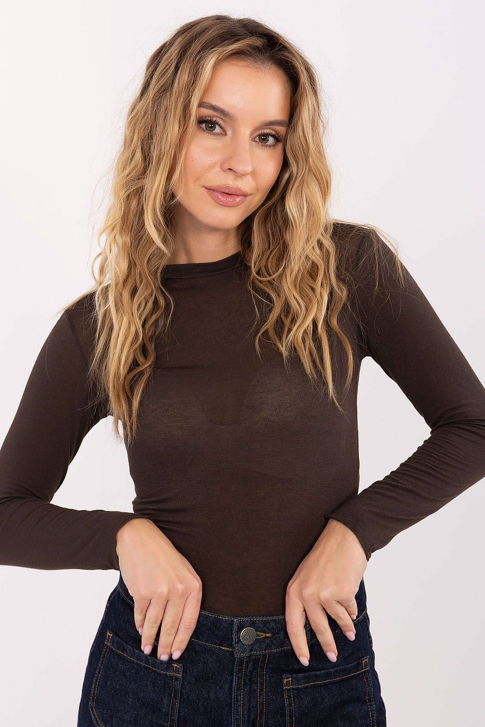 Marrone / Universale T-shirt a manica lunga in viscosa