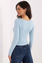T-shirt maniche lunge in cotone scollo a V - 224679