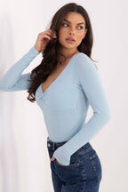 T-shirt maniche lunge in cotone scollo a V - 224679