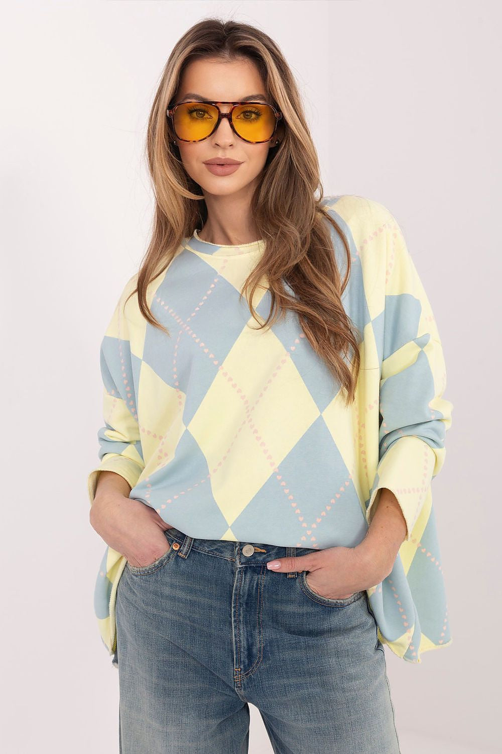Giallo / Universale T-shirt Oversize Donna con Motivo