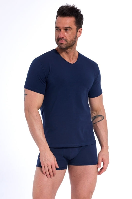 Blu notte / M T-shirt Uomo Scollo a V - 100% Cotone