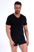 Nero / S T-shirt Uomo Scollo a V - 100% Cotone Soft-Touch