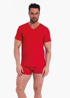 Rosso / M T-shirt Uomo Scollo a V - 100% Cotone Soft-Touch
