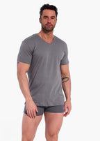 Kaki / M T-shirt Uomo Scollo a V - 100% Cotone Soft-Touch
