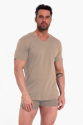 Beige / S T-shirt Uomo Scollo a V - 100% Cotone Soft-Touch