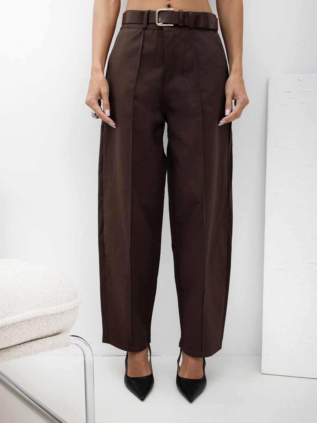 Tatiana - Pantaloni da Donna Modello Carrot a Vita Alta 7/8