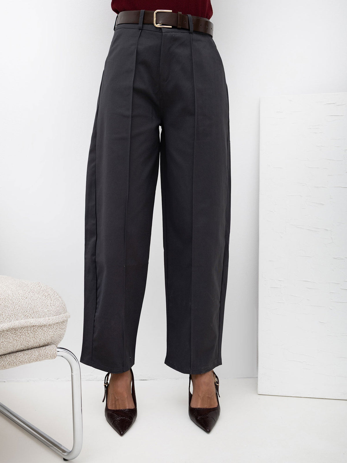 Tatiana - Pantaloni da Donna Modello Carrot a Vita Alta 7/8
