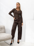 Tatiana - Pantaloni da Donna Modello Carrot a Vita Alta 7/8