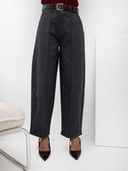 Tatiana - Pantaloni da Donna Modello Carrot a Vita Alta 7/8