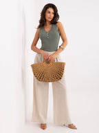 Top a Costine in Cotone Stretch con Scollo V e Bottoni