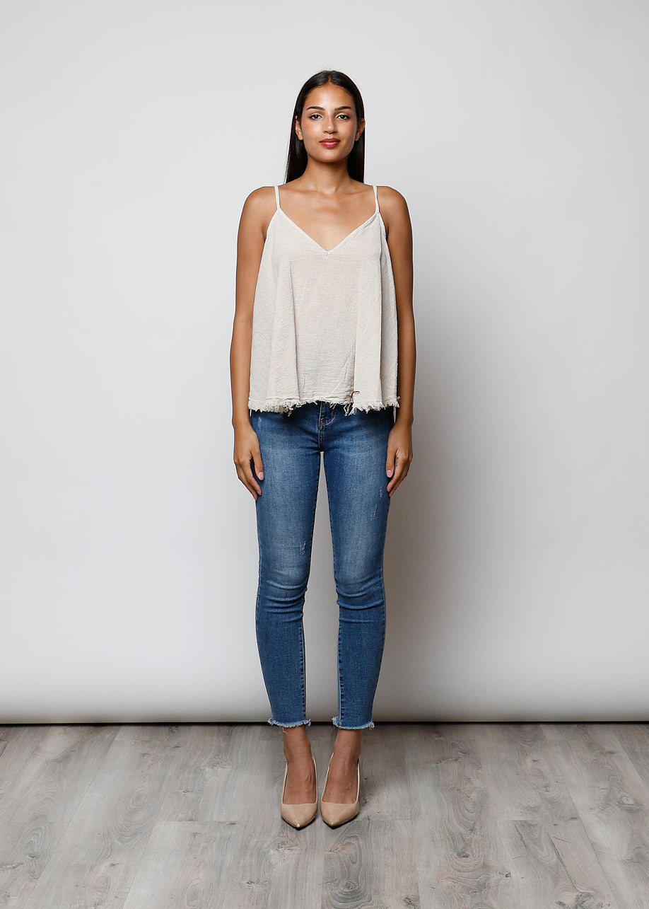 100% cotton narrow shoulder top