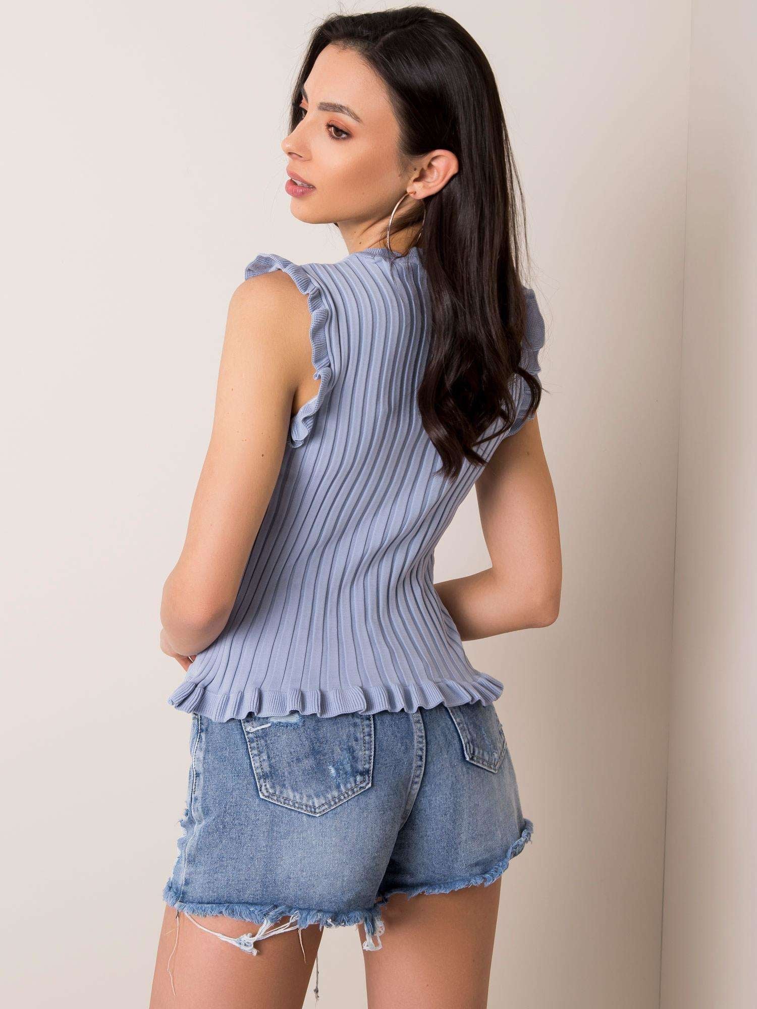 Top Smanicato in Maglia a Costine con Scollo Rotondo (Carla)