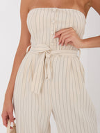 beige 3 / ONE SIZE Tuta Intera Elegante a Righe con Cintura