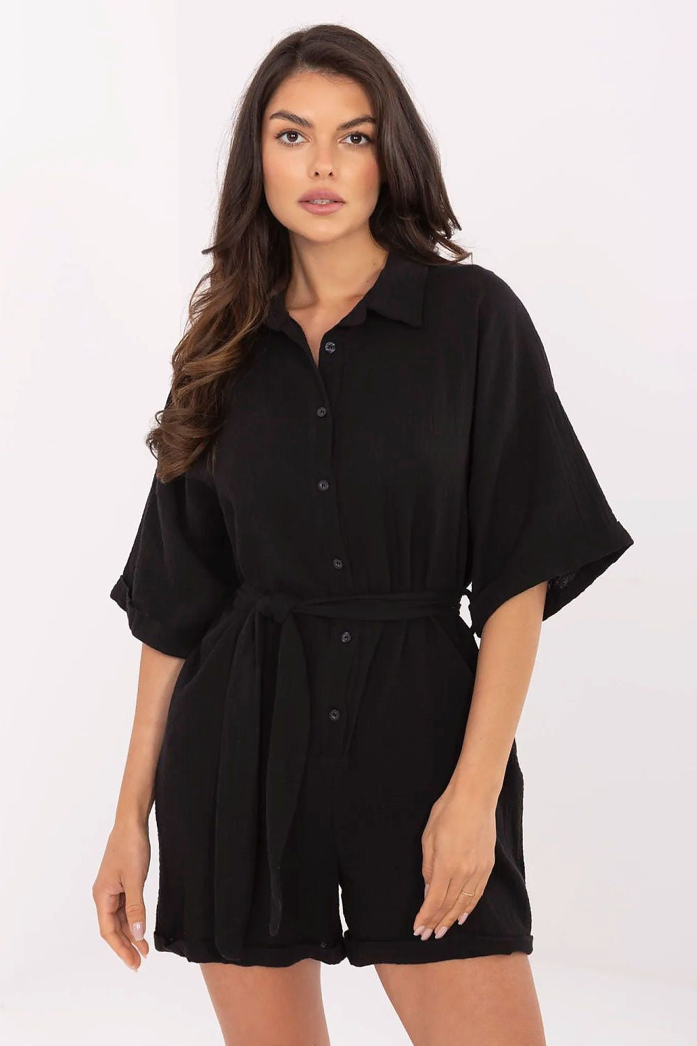 Nero / Taglia unica Tuta leggera in mussola di cotone