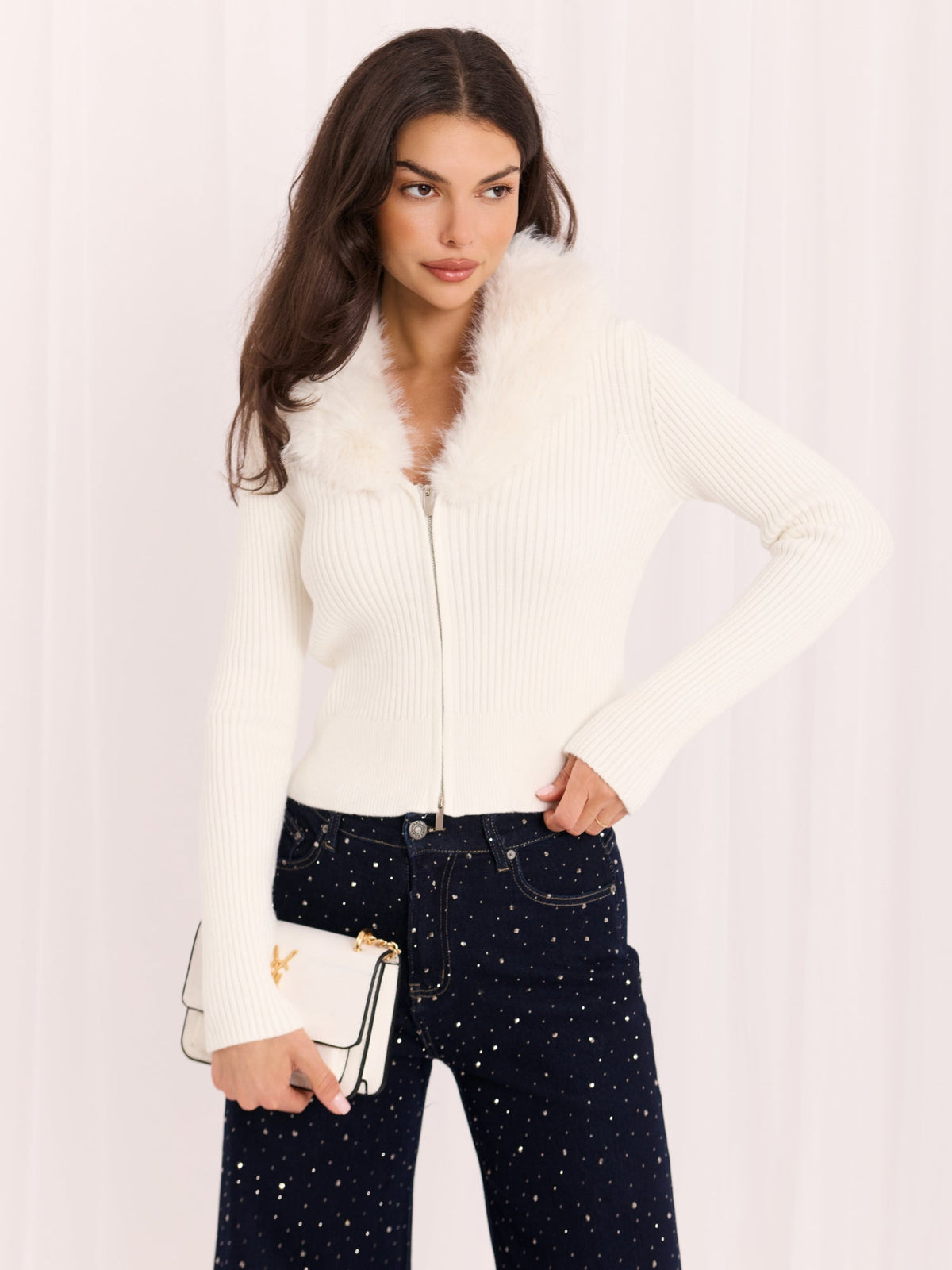 Veronica - Cardigan Corto a Costine con Zip Frontale
