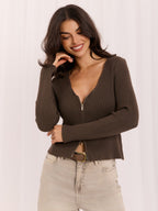 Veronica - Cardigan Corto a Costine con Zip Frontale