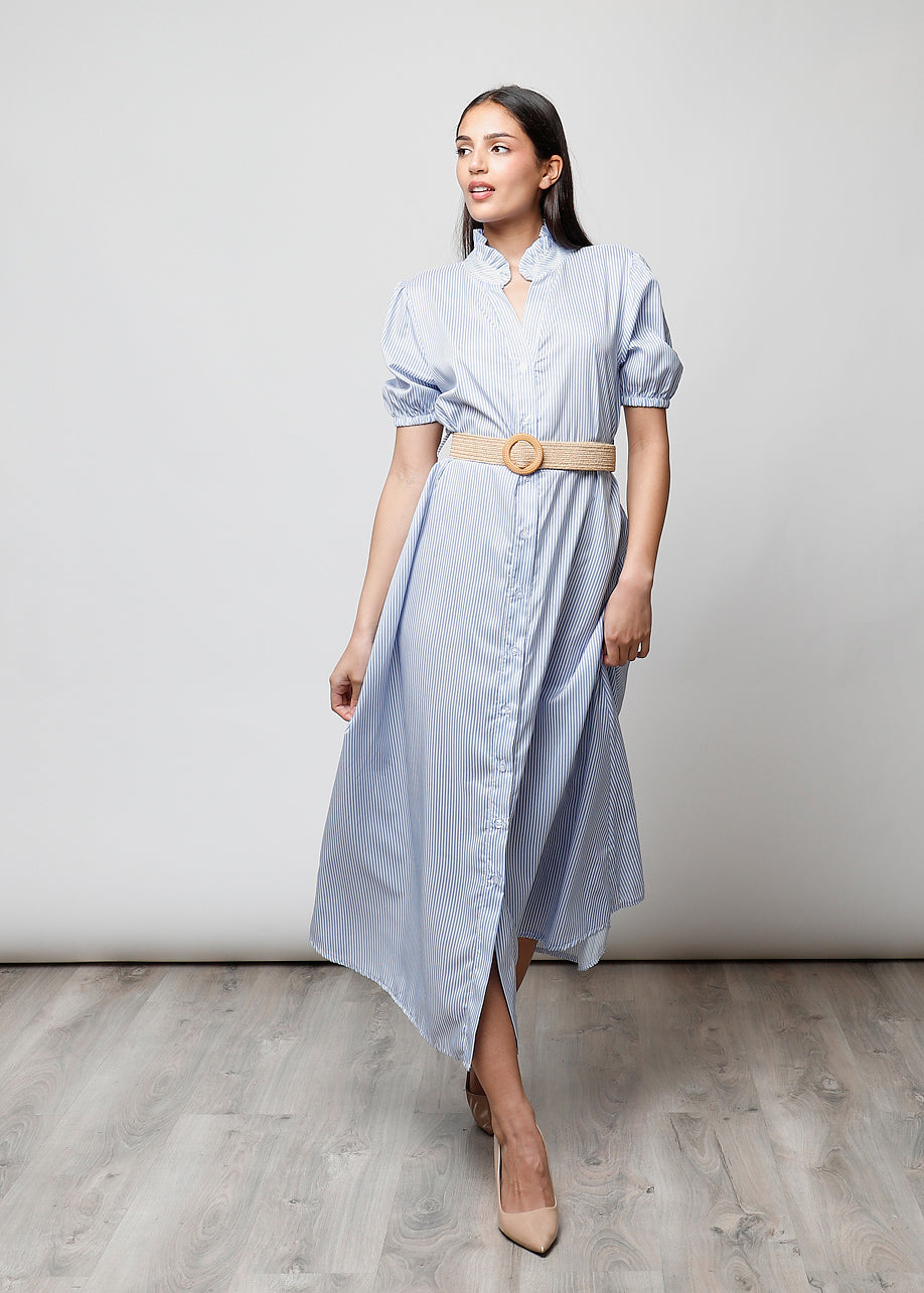 Long dress with short sleeves and stripes