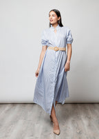 Long dress with short sleeves and stripes