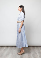 Long dress with short sleeves and stripes