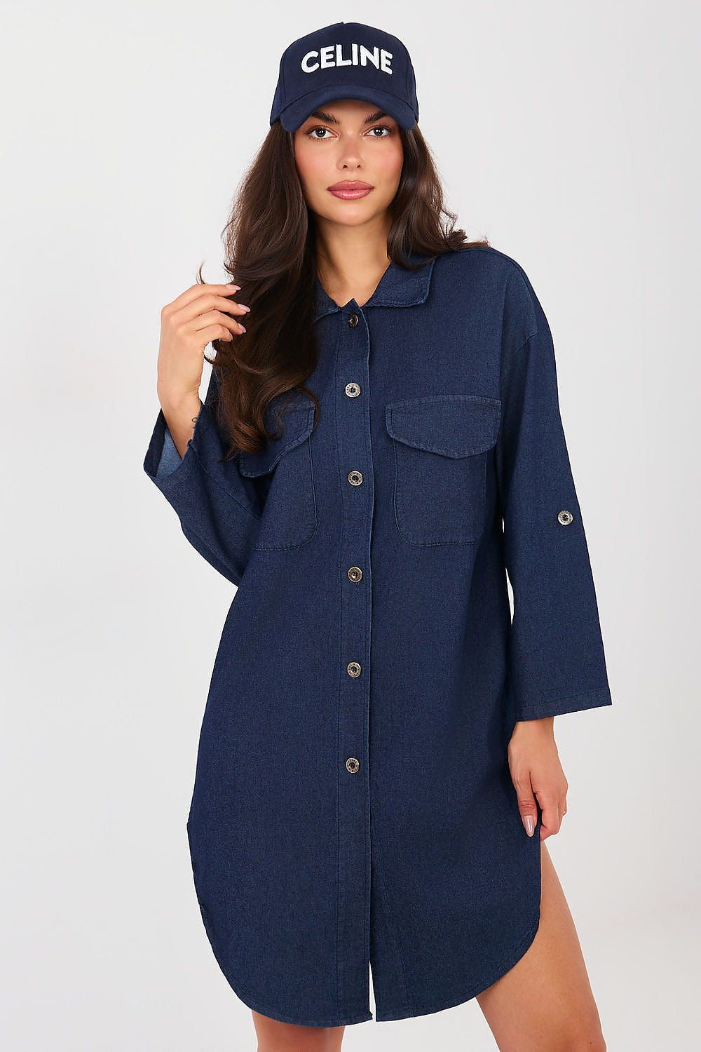 Blu / Universale Vestito camicia in cotone elasticizzato