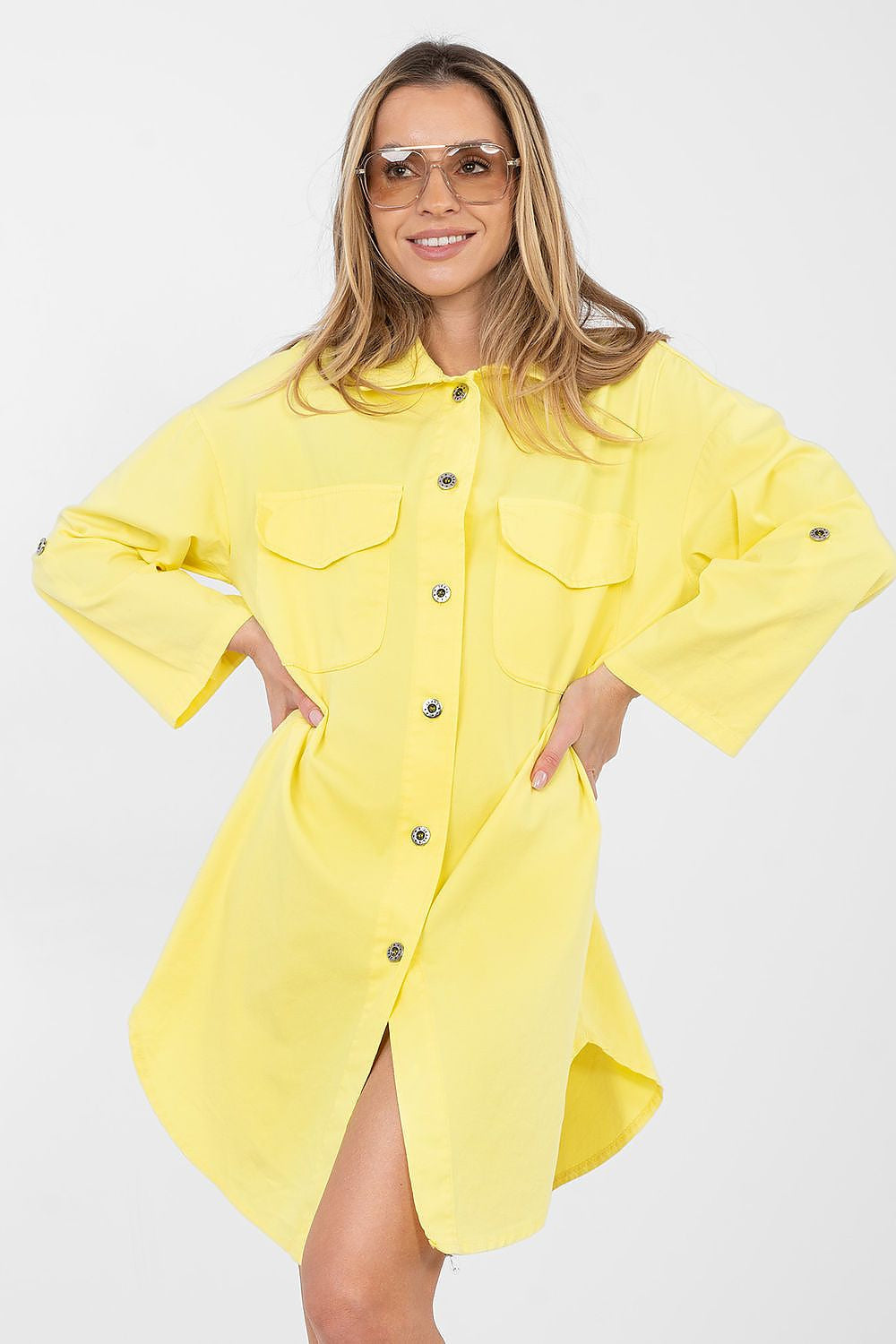 Giallo / Universale Vestito camicia versatile in cotone