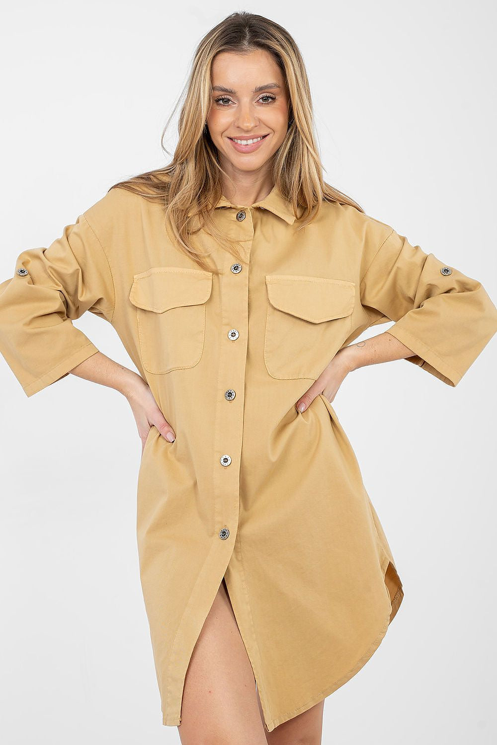 Marrone / Universale Vestito camicia versatile in cotone
