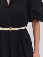 Vestito in cotone midi con balza e cintura – abito estivo