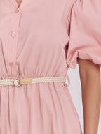 Vestito in cotone midi con balza e cintura – abito estivo