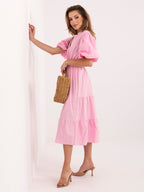 Vestito in cotone midi con balza e cintura – abito estivo