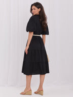 Vestito in cotone midi con balza e cintura – abito estivo