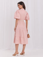 Vestito in cotone midi con balza e cintura – abito estivo
