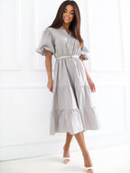 Vestito in cotone midi con balza e cintura – abito estivo