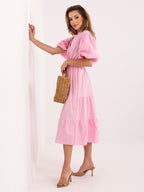 Vestito in cotone midi con balza e cintura – abito estivo