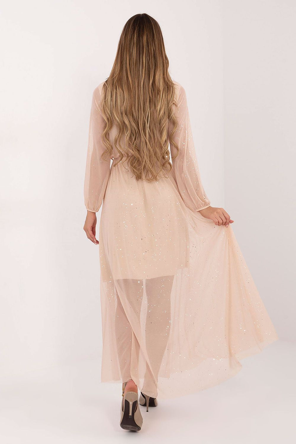 Vestito lungo in tulle con brillantini - 221982