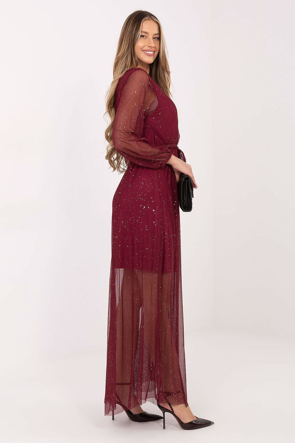 Vestito lungo in tulle con brillantini - 221982